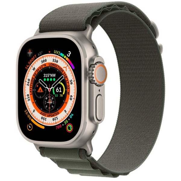 Apple Watch Ultra Titanium Case with Green Alpine Loop 49mm GPS + Cellular Small / MNHJ3